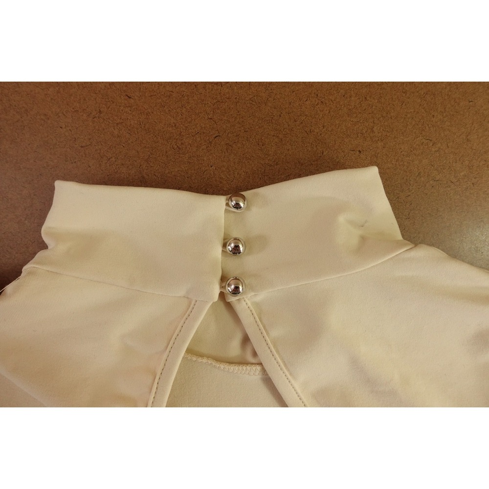 Bebe Womens Large Cream Stretch Open Back Mock Neck Long Sleeve Bodysuit Top NWT - Picture 7 of 12